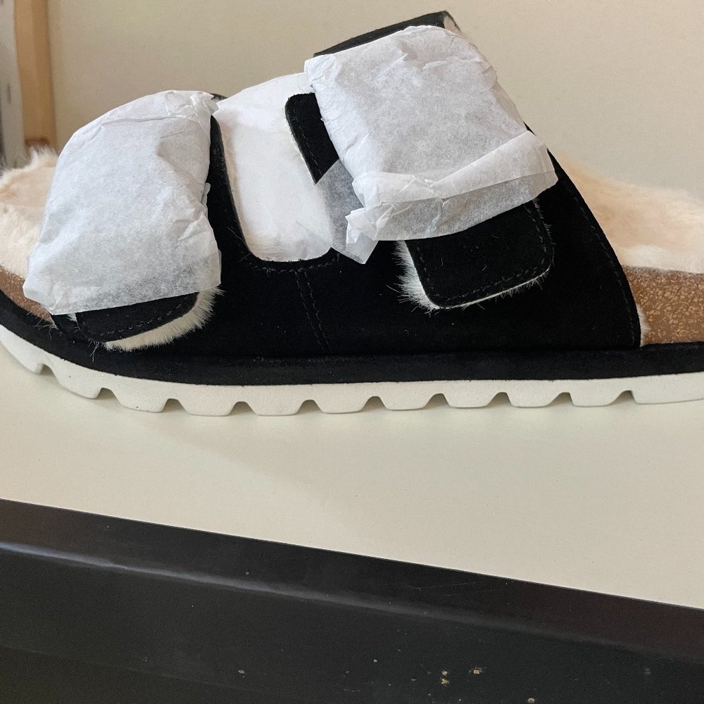 Faux Fur-Lined Suede Slides from J/SLIDES - Picture 3 of 5